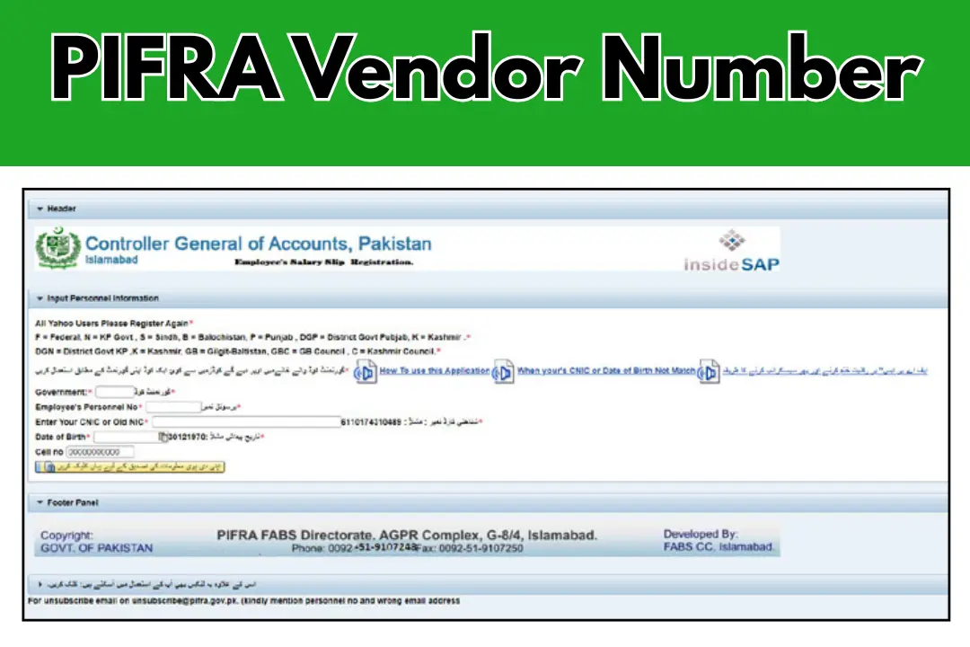PIFRA Vendor Number